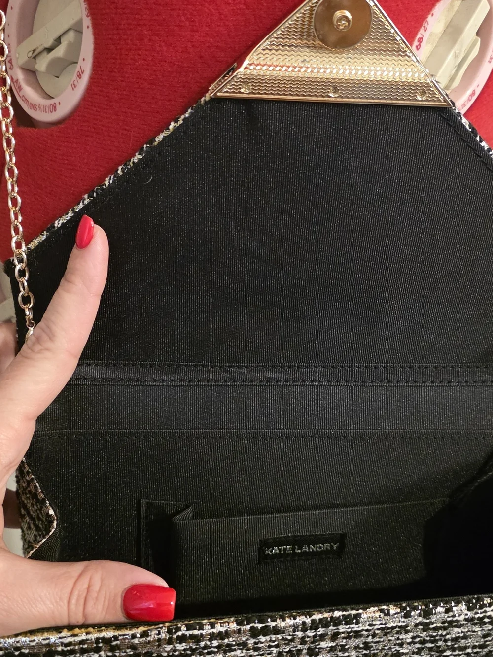 Chic Black & White Tweed Crossbody Bag with Gold Chain